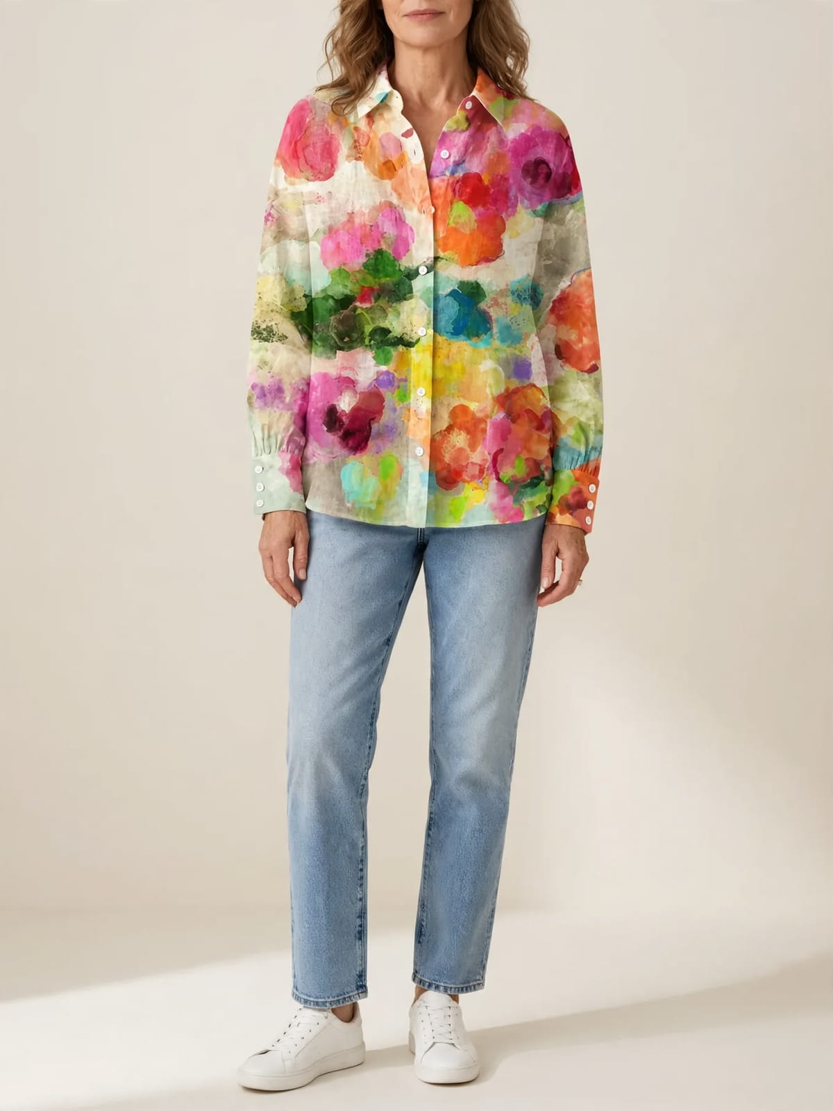 Lichte blouse met aquarelprint – Hele lengte