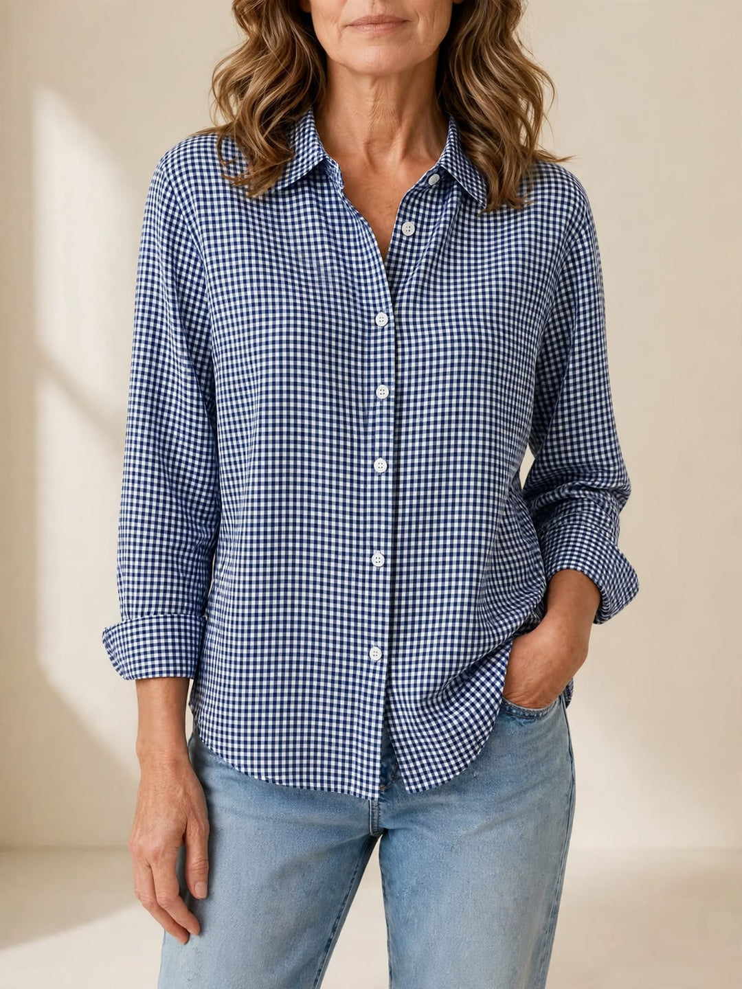 Linde | Blauw-wit geruite blouse