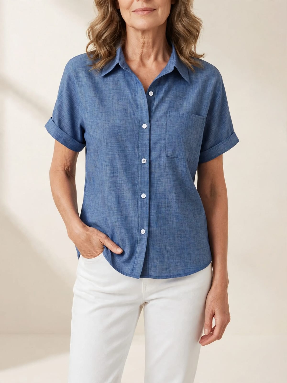 Lobke – blouse met korte mouwen – Blauw – vooraanzicht