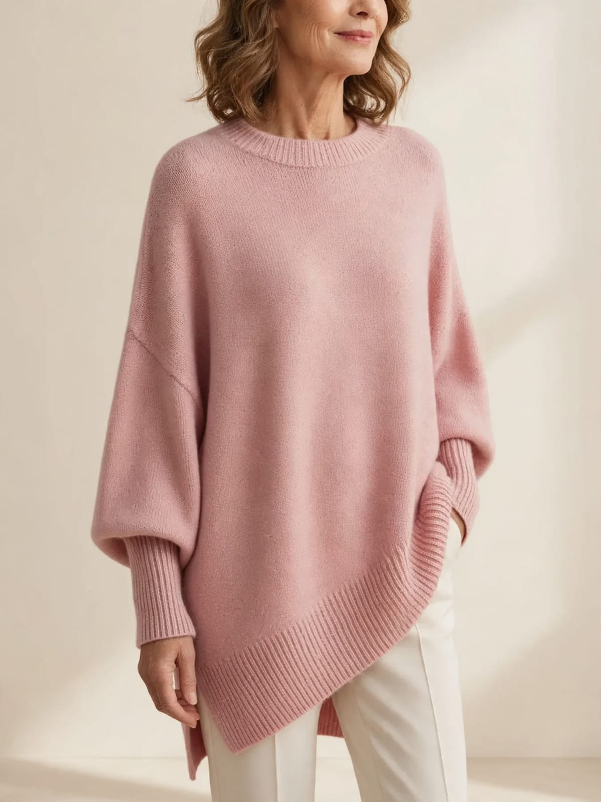 Loïs – oversized trui – Roze – driekwart