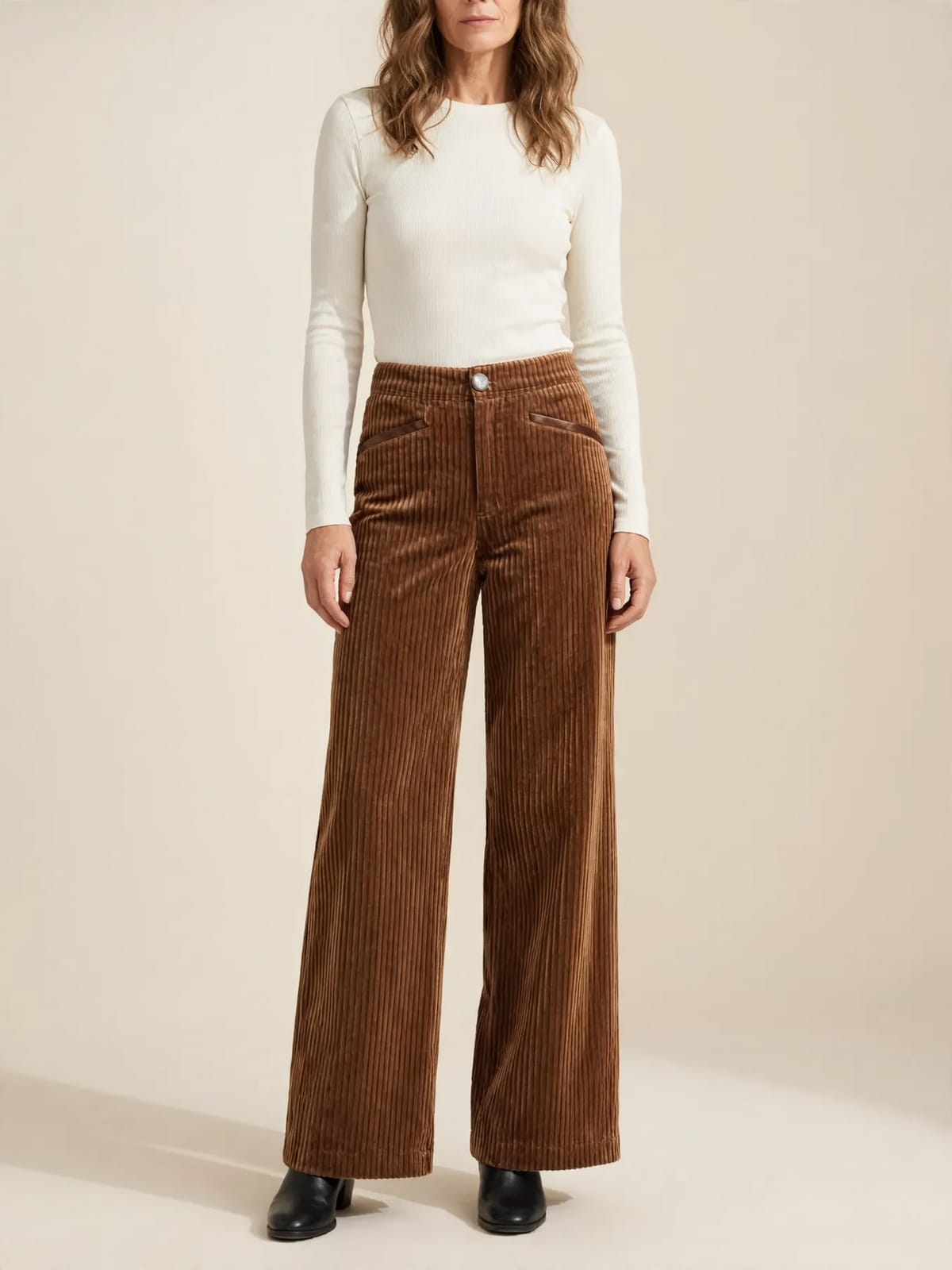Lot – corduroy broek met hoge taille – Karamel – hele lengte