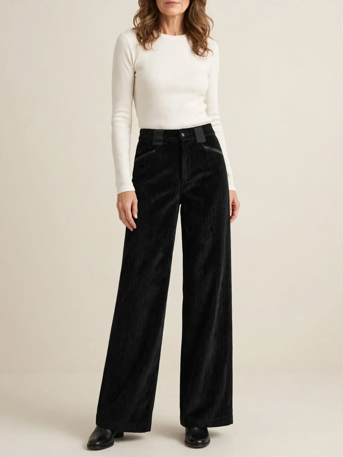 Lot – corduroy broek met hoge taille – Zwart – hele lengte driekwart
