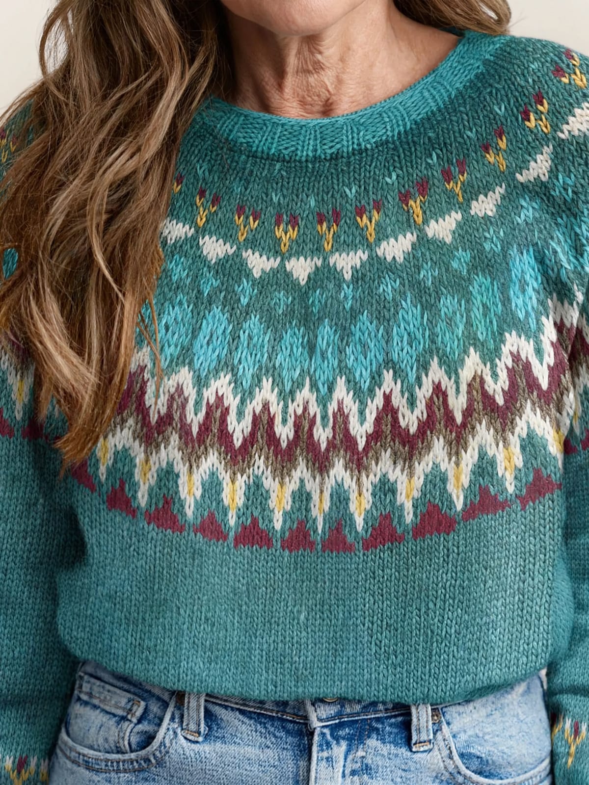 Magda – kleurrijke vintage trui – Detail