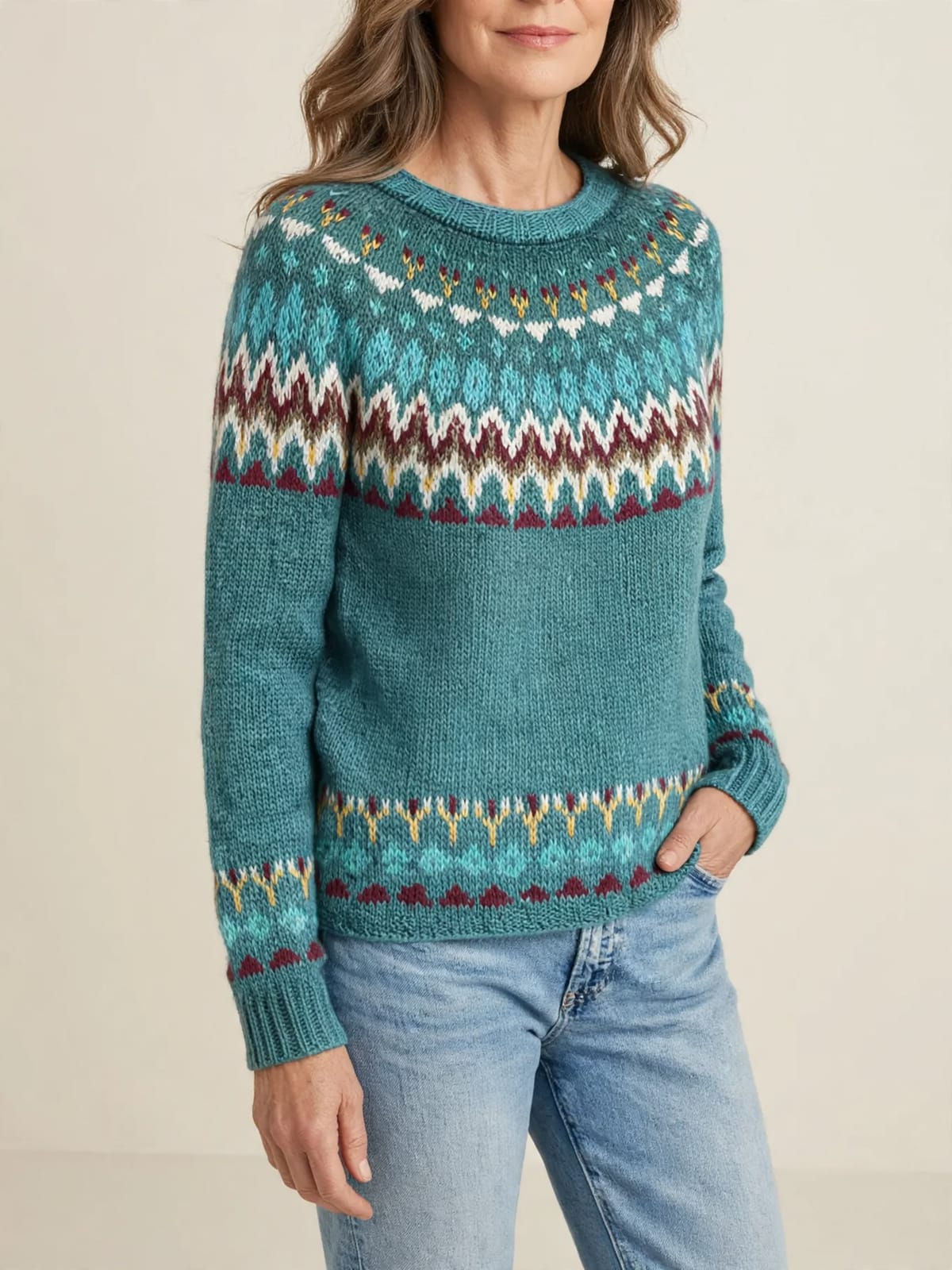 Magda – kleurrijke vintage trui – Driekwart