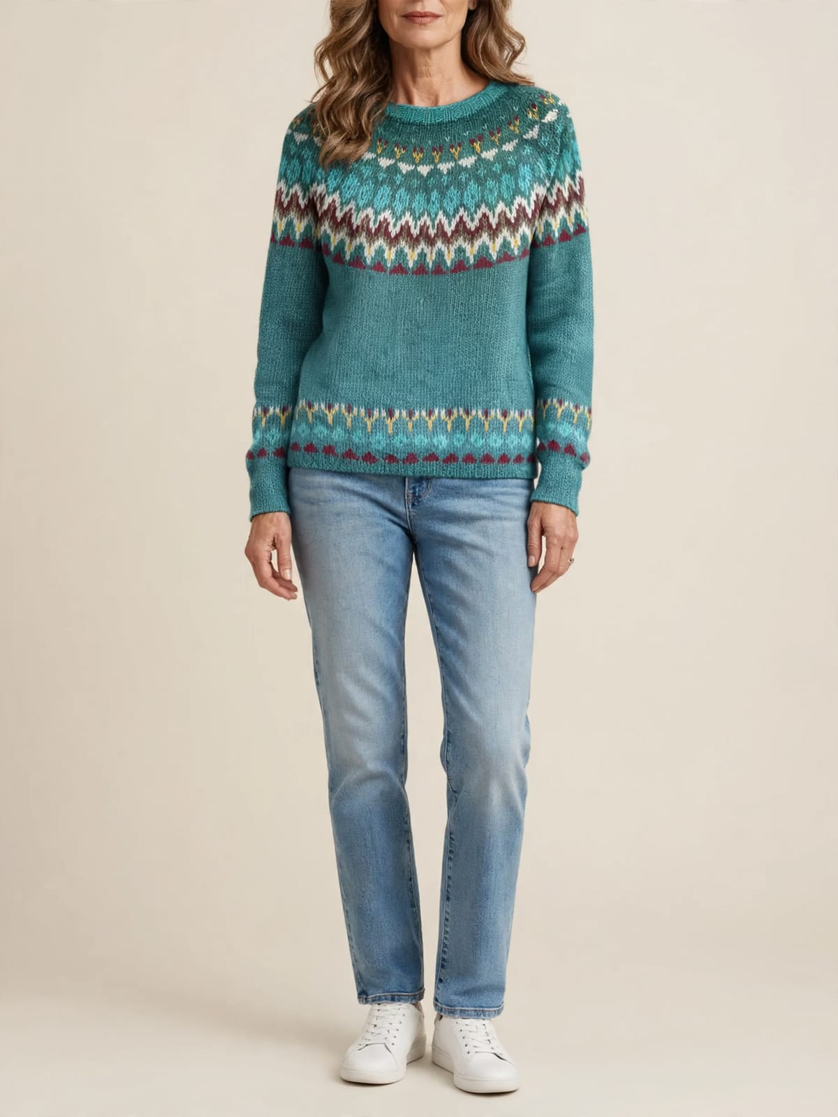 Magda – kleurrijke vintage trui – Hele lengte