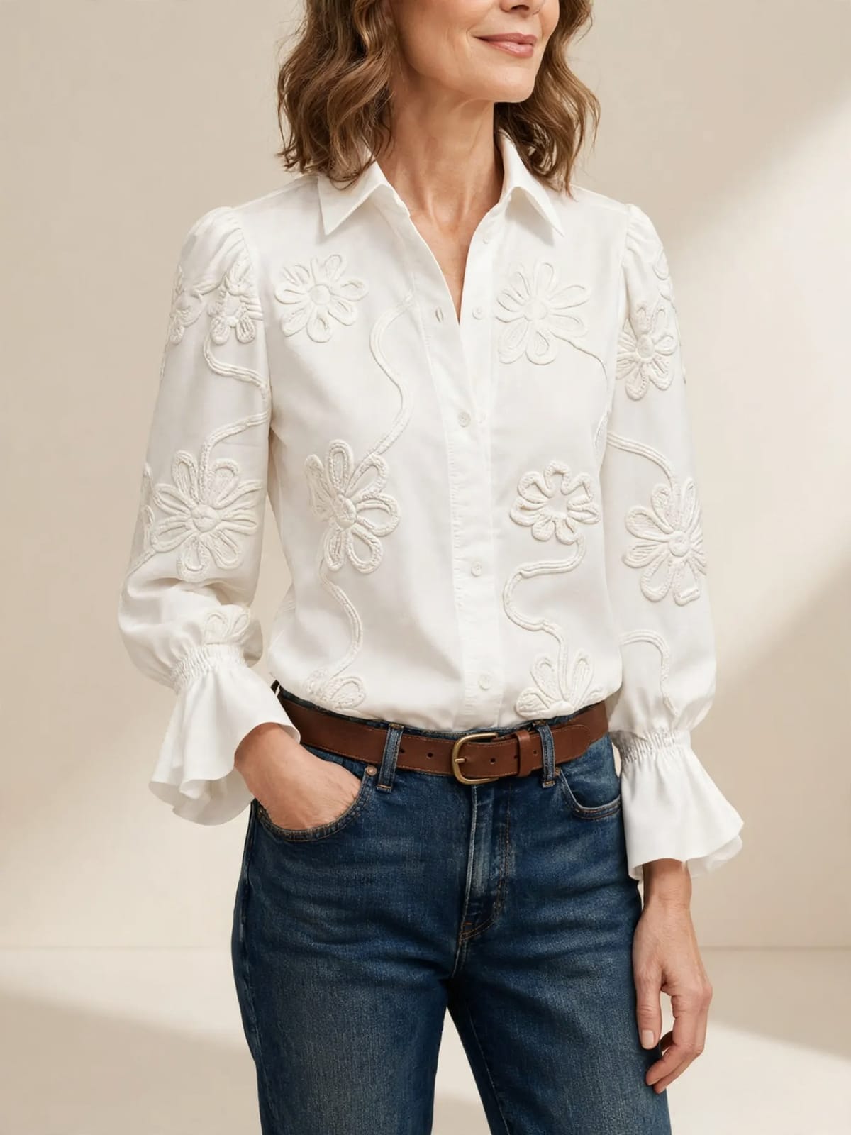 Marianne – blouse met bloemen – Driekwart