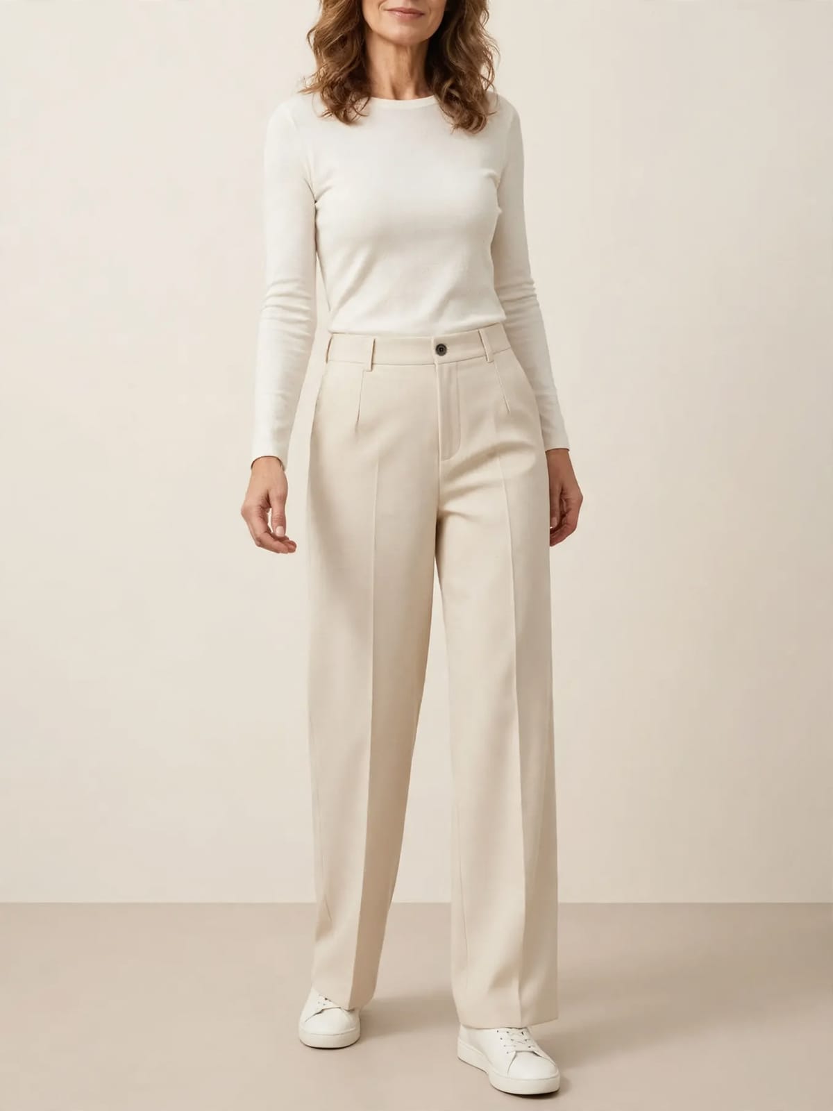 Marjan – elegante high-waist broek – Beige – hele lengte driekwart