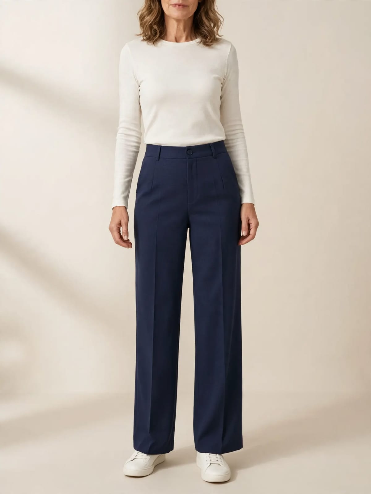 Marjan – elegante high-waist broek – Marineblauw – hele lengte