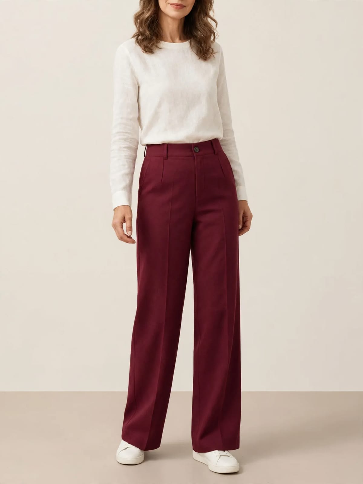 Marjan – elegante high-waist broek – Wijnrood – hele lengte driekwart