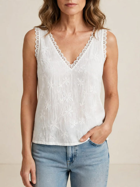 Marjet | Kanten tanktop met V-hals