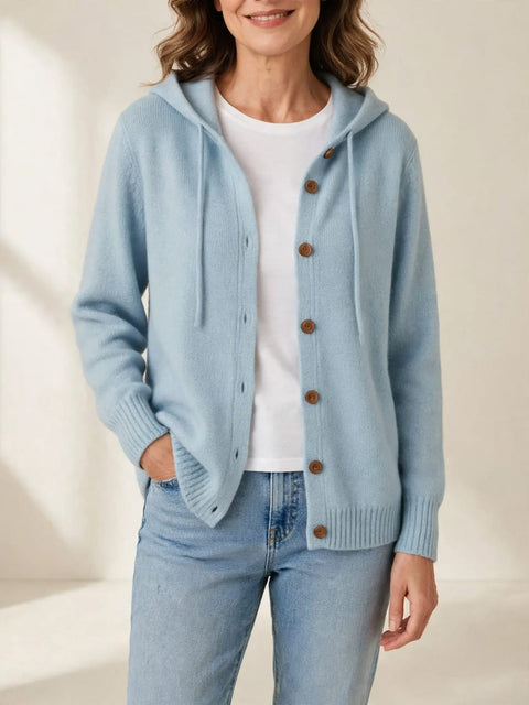 Marjolijn | Gebreid vest met capuchon en knopen