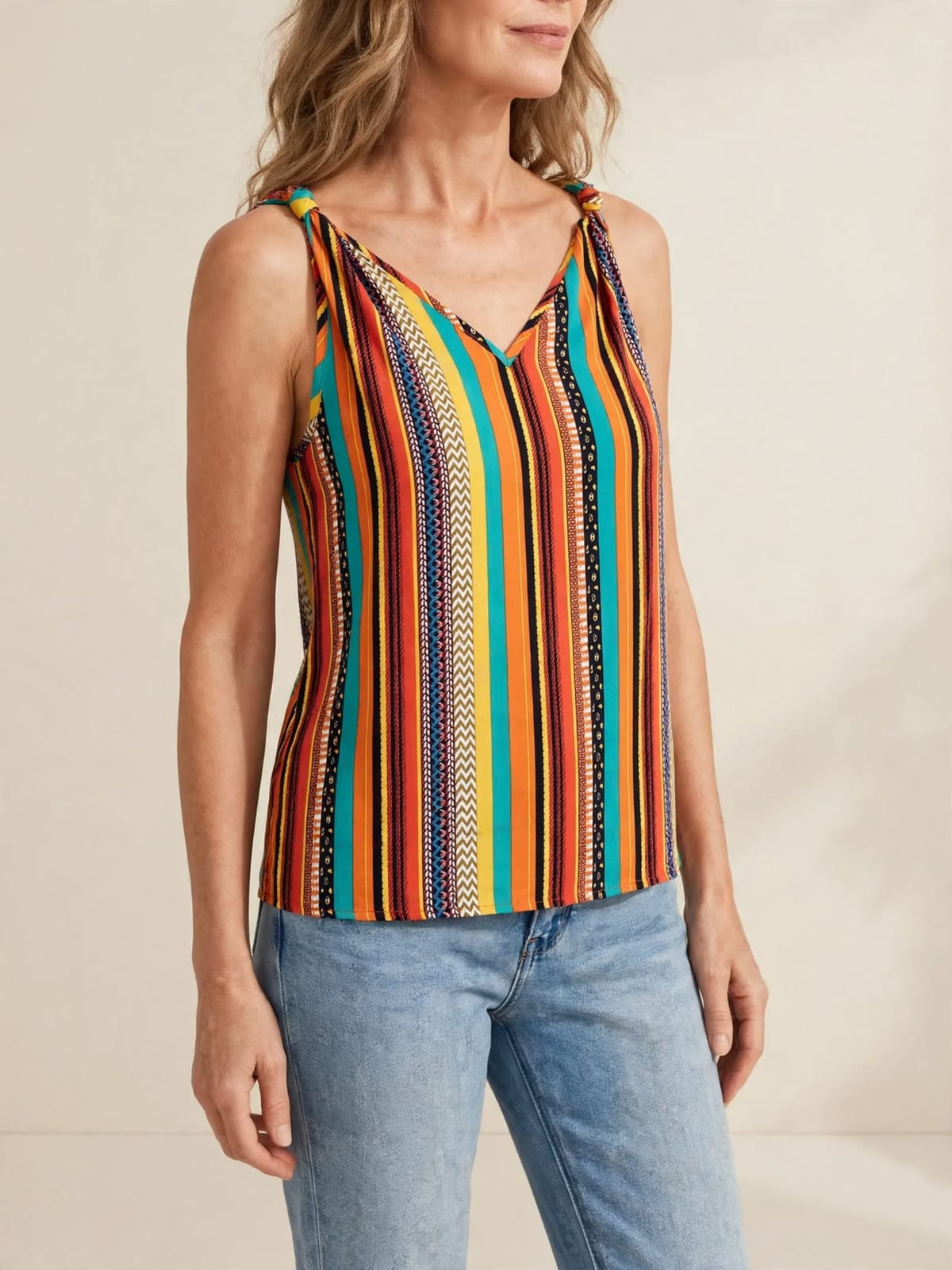 Marloes – blouse met kleurrijke strepen – Driekwart