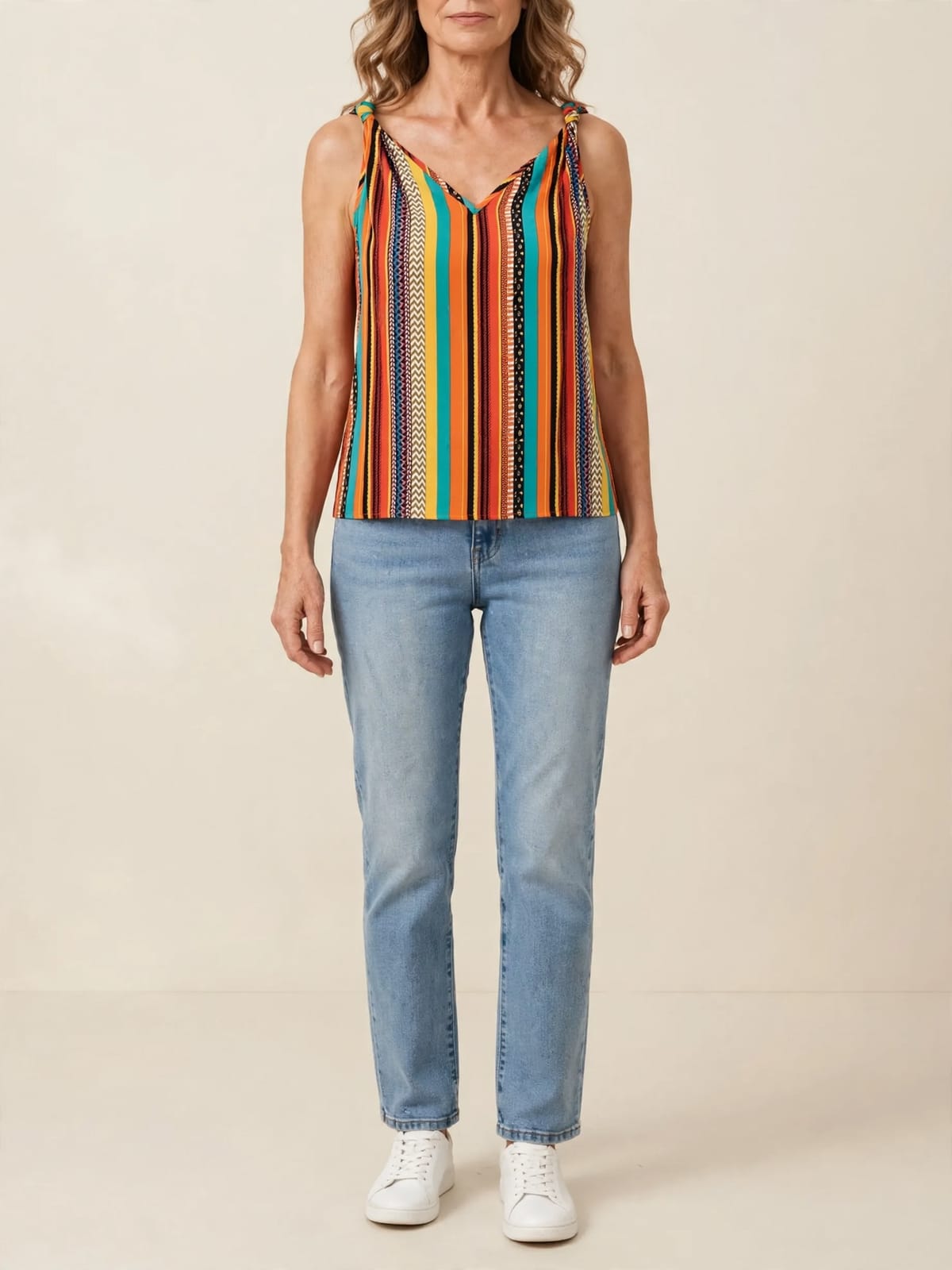 Marloes – blouse met kleurrijke strepen – Hele lengte