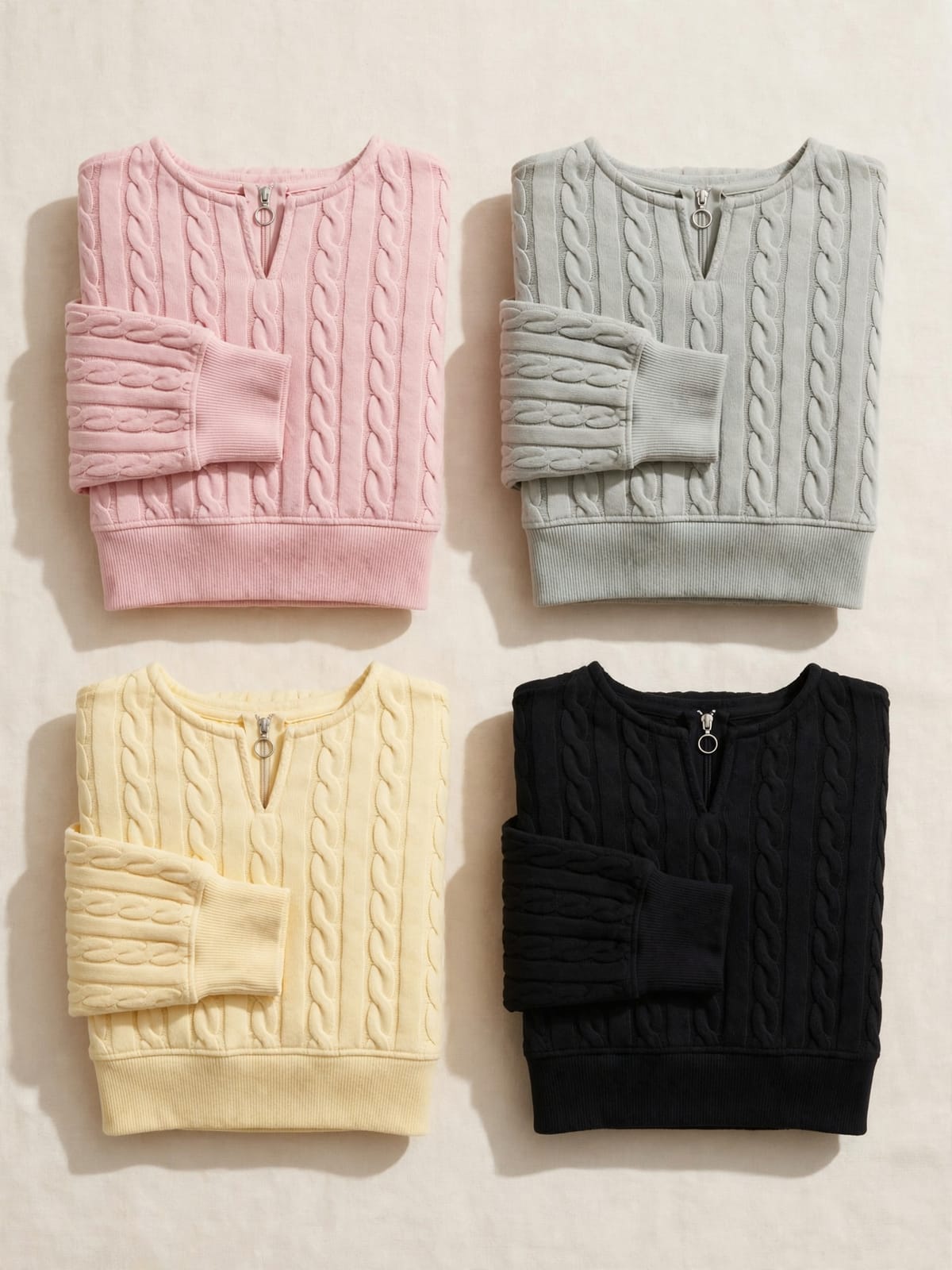 Minda – kabeltrui met rits – Kleurenoverzicht 1/2 (4 kleuren)