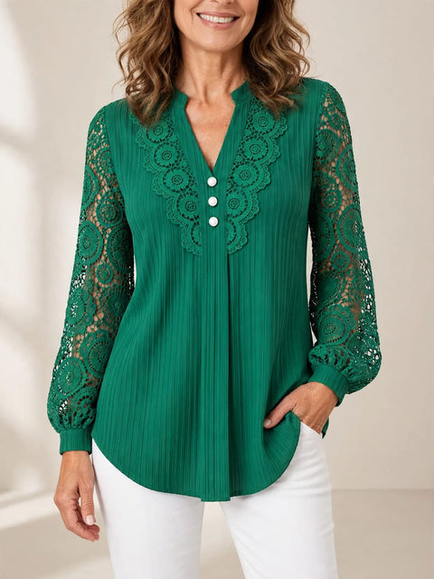 Nadia | Geplooide blouse met kanten mouwen