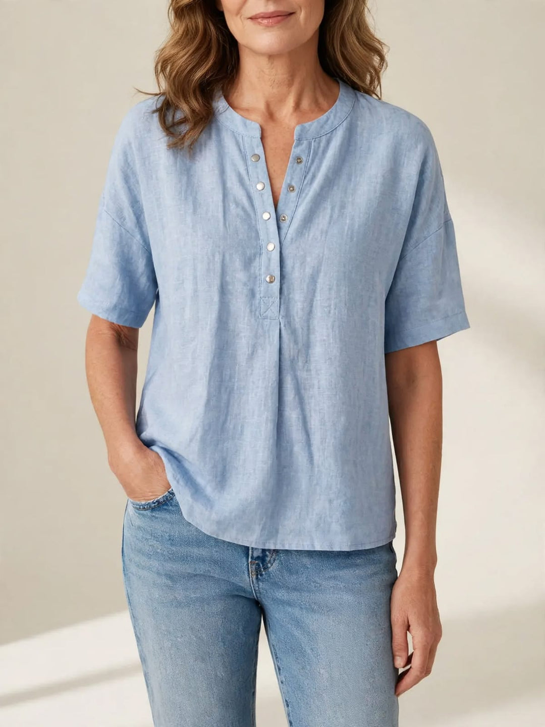 Sabine | Effen blouse met halflange mouwen