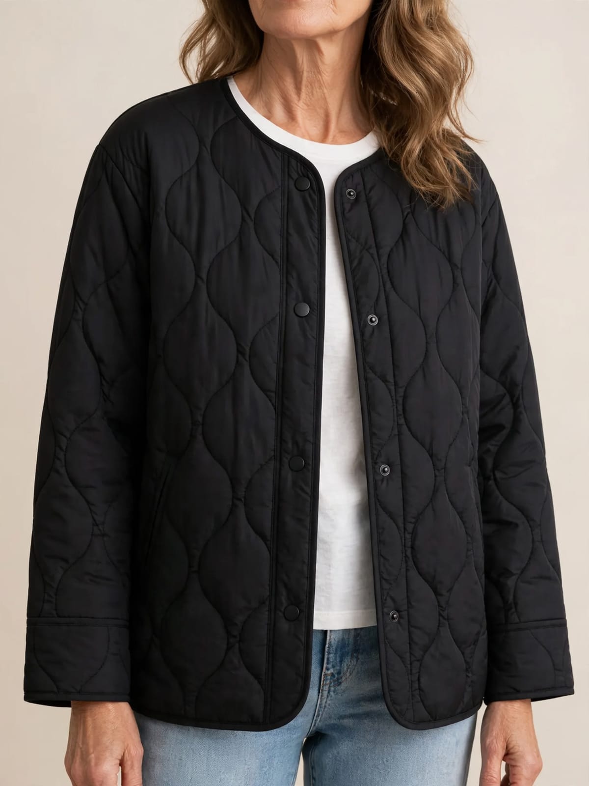 Selma – gewatteerd casual jasje – Zwart – detail