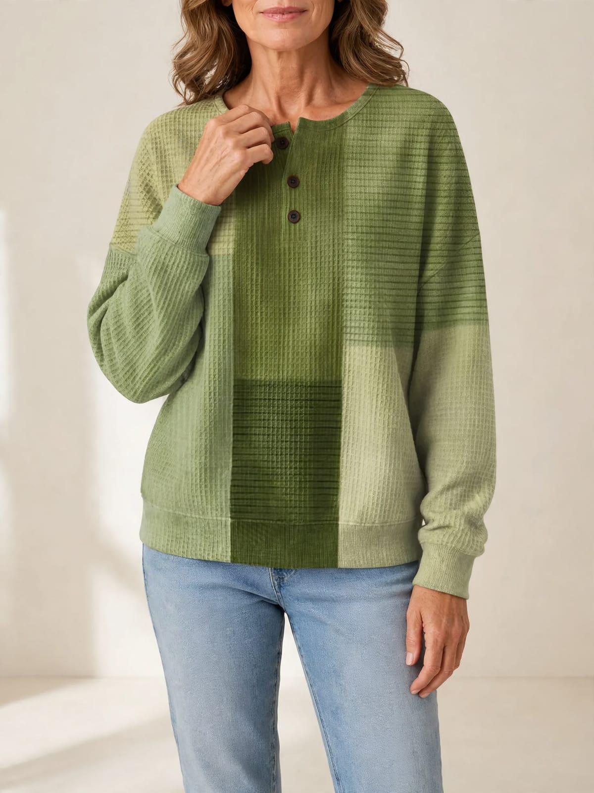 Shelby – henley sweatshirt – Hand bij hals