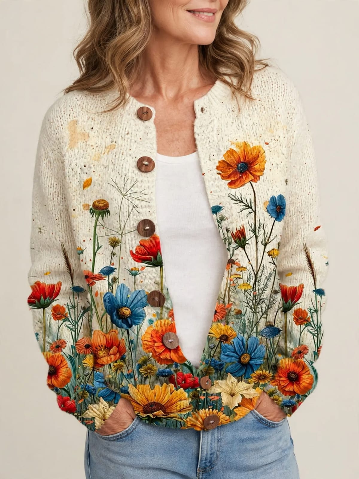 Tansy – vintage bloemenprint vest – Driekwart