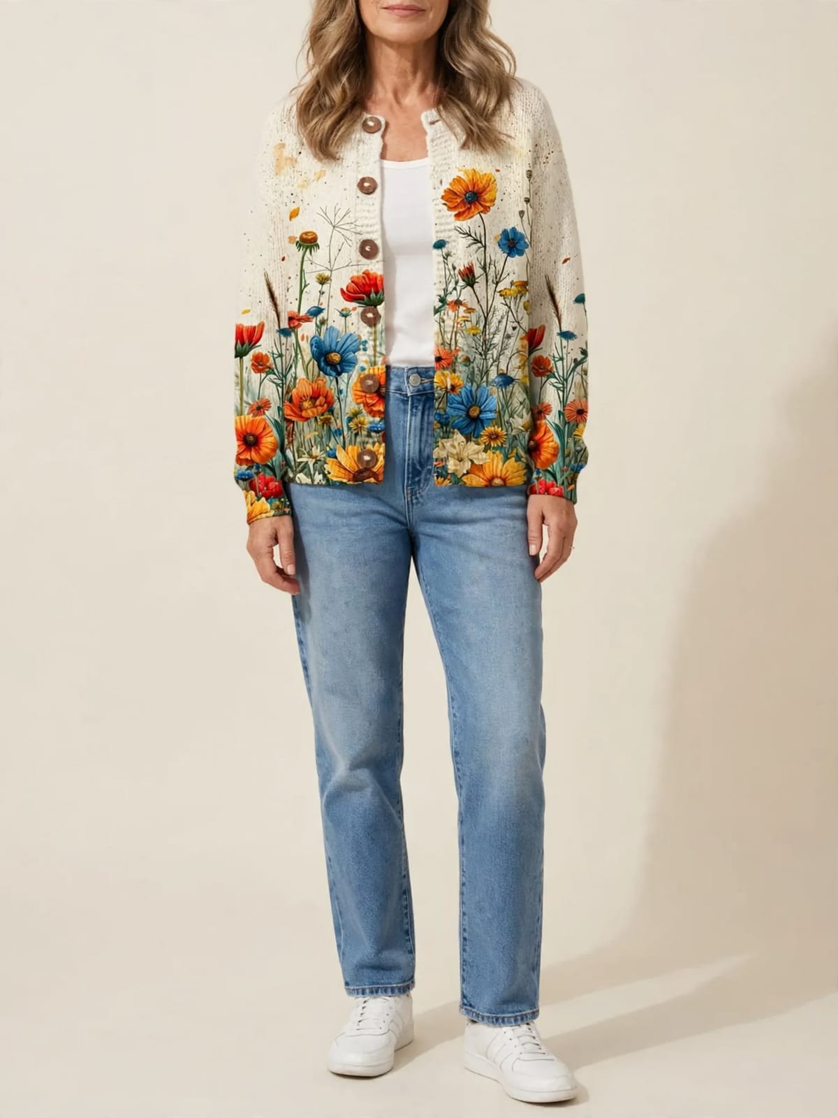 Tansy – vintage bloemenprint vest – Hele lengte