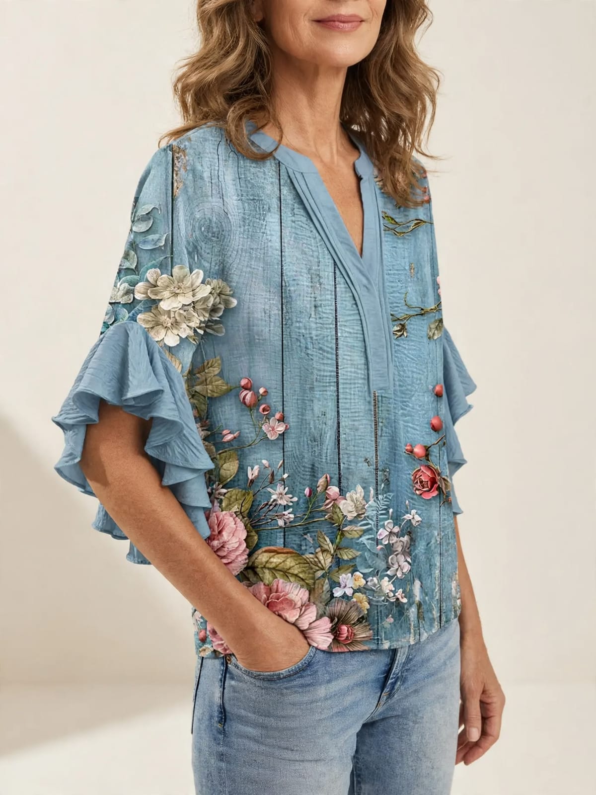 Yvonne – blouse met bloemenprint – Driekwart
