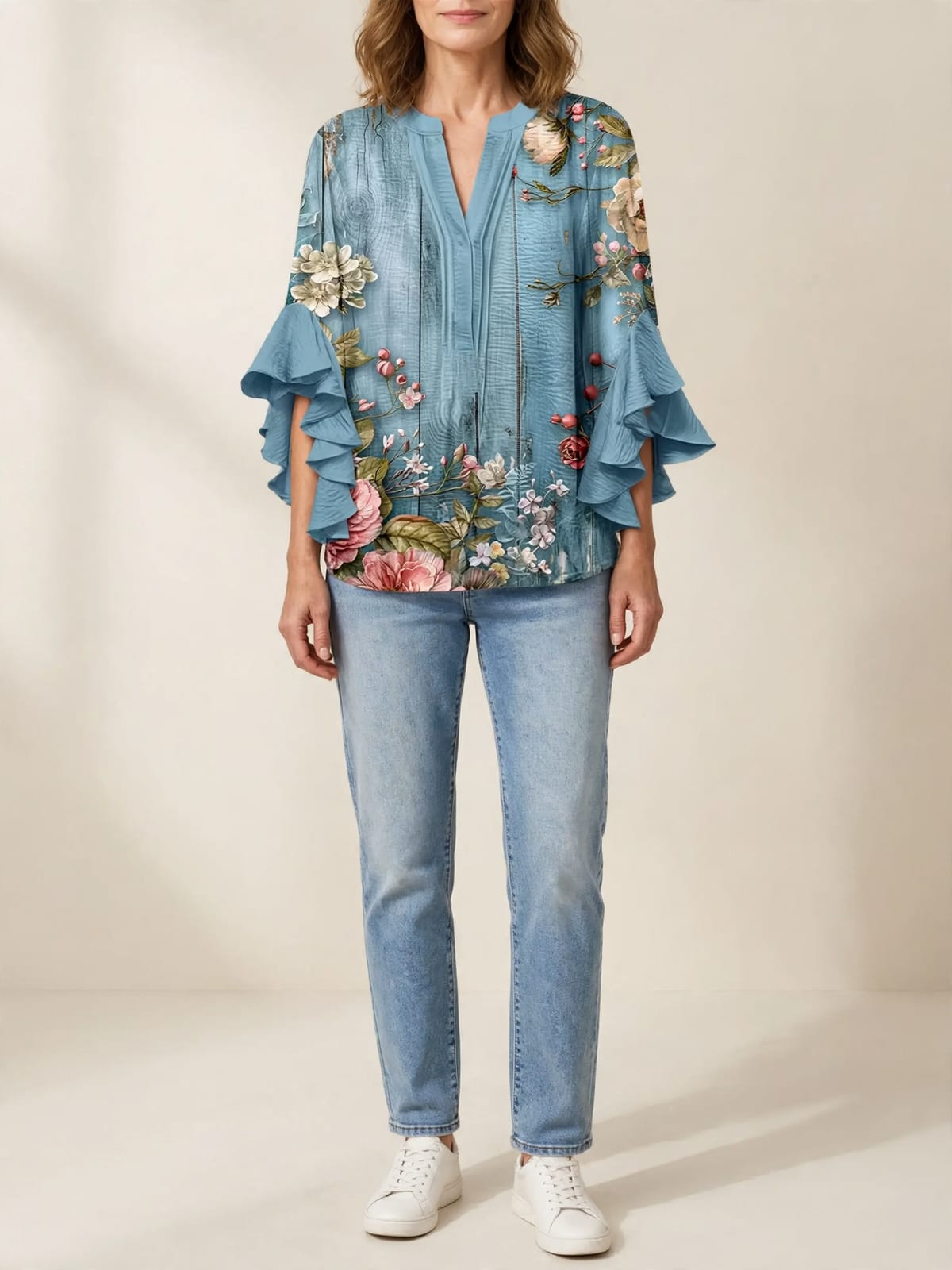 Yvonne – blouse met bloemenprint – Hele lengte